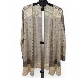 Vocal Womens XL Lace Rhinestone Open Front Cardigan Beige Brown Boho